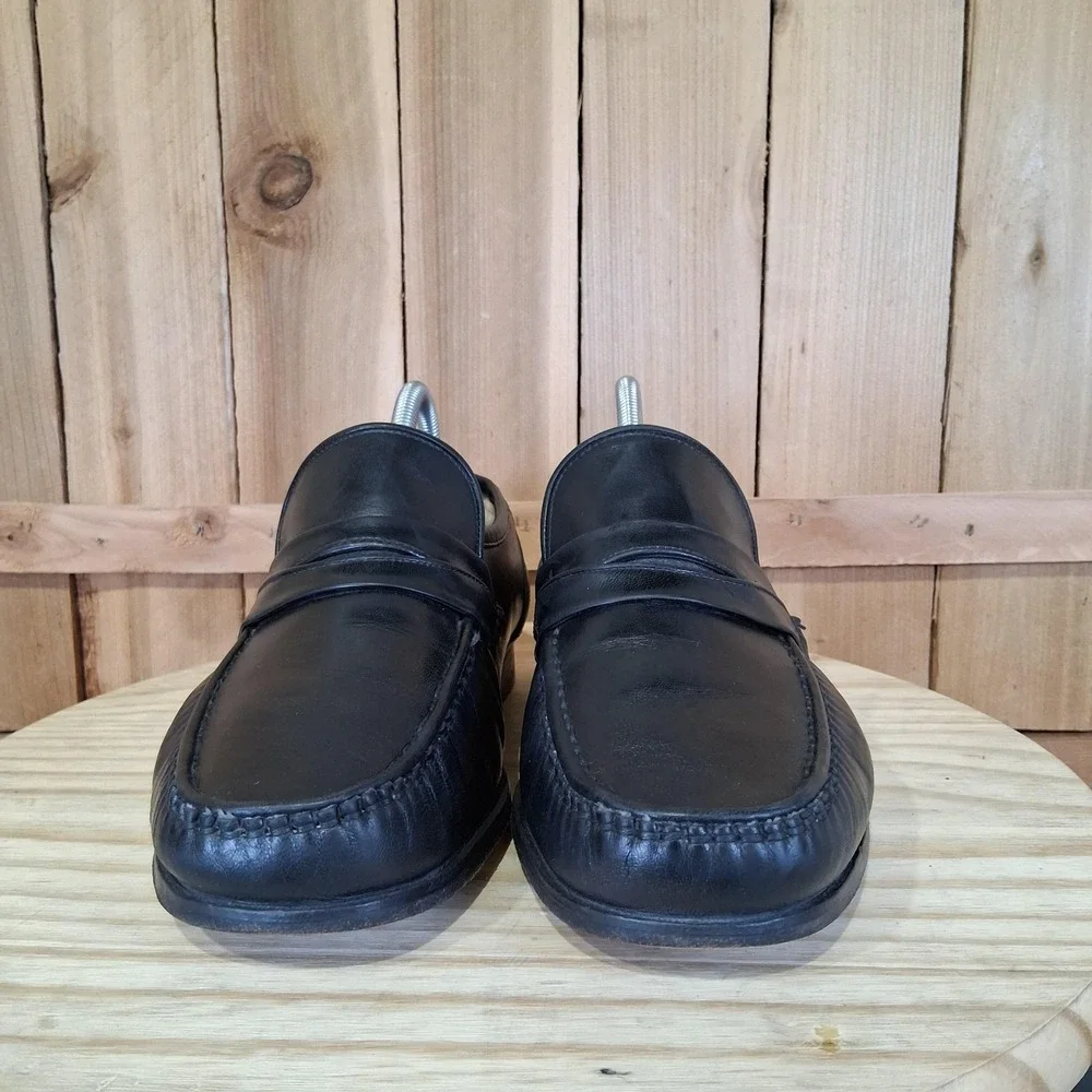Hitchcock Shoes Mens‎ 7 5E Black Leather Penny Slip On Dress Made In Italy